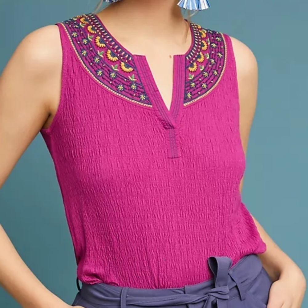 Anthropologie Akemi & Kim Vizela Embroidered Sleeveless Top - Medium
